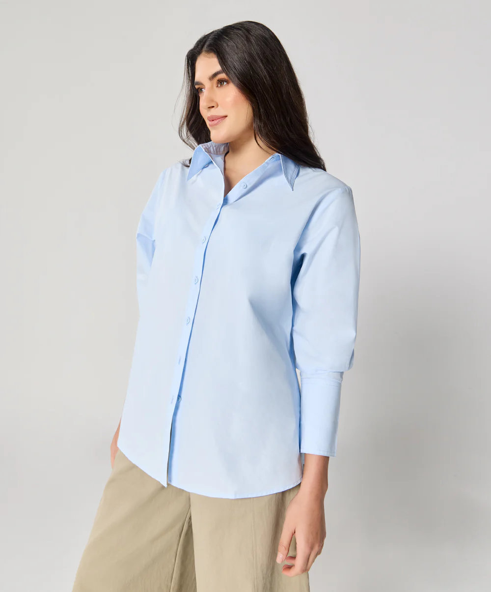 Cotton Oversized Shirt- Baby Blue - Image 4