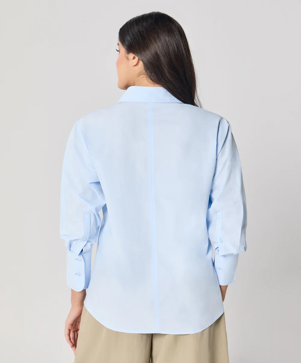 Cotton Oversized Shirt- Baby Blue - Image 5