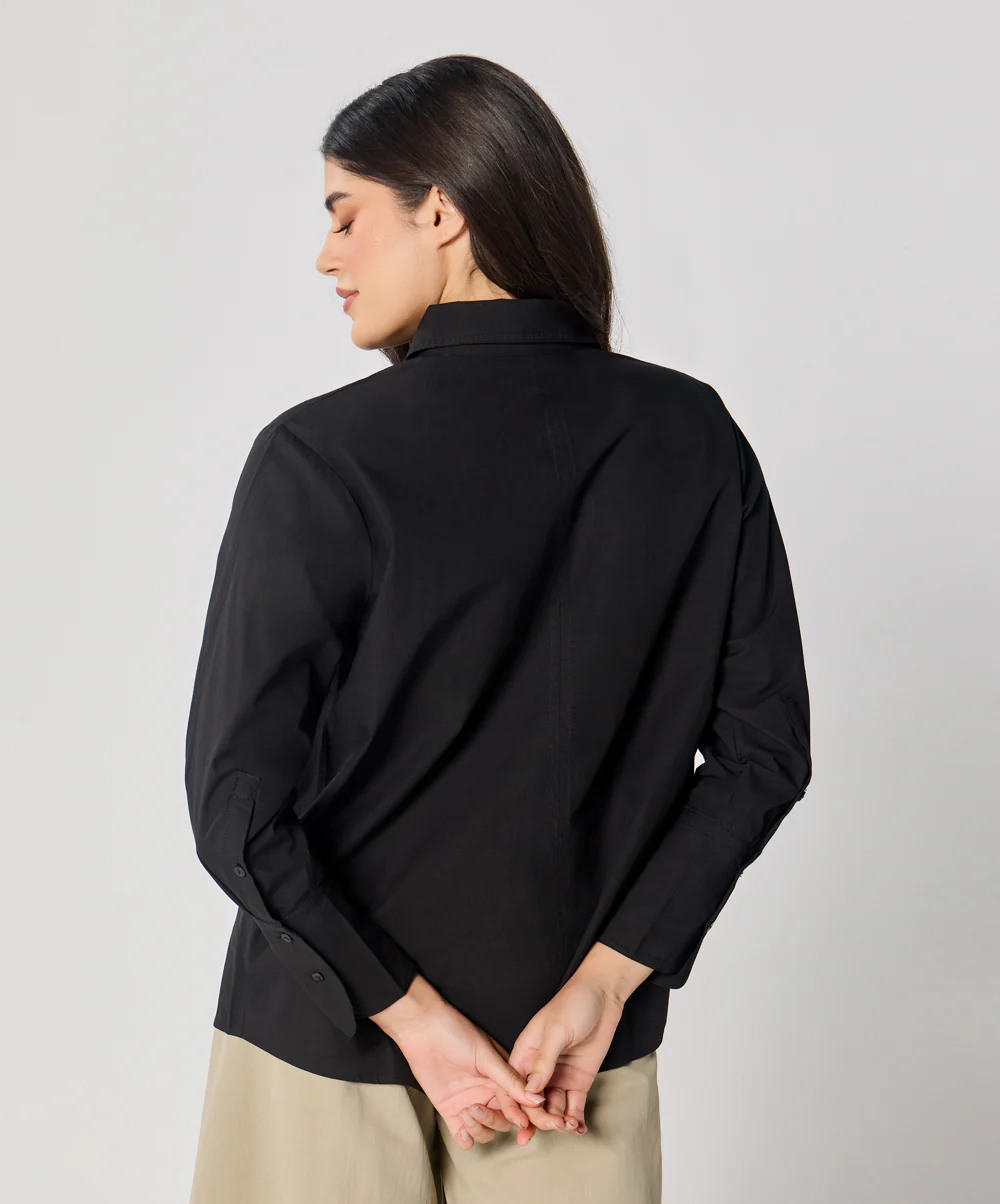 Cotton Oversized Shirt- Black - Image 6