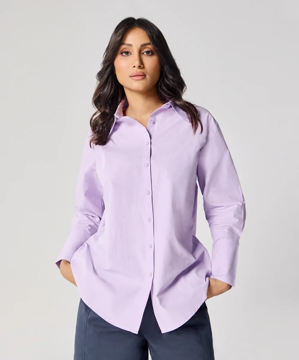 Cotton Oversized Shirt- Lavender - Image 4