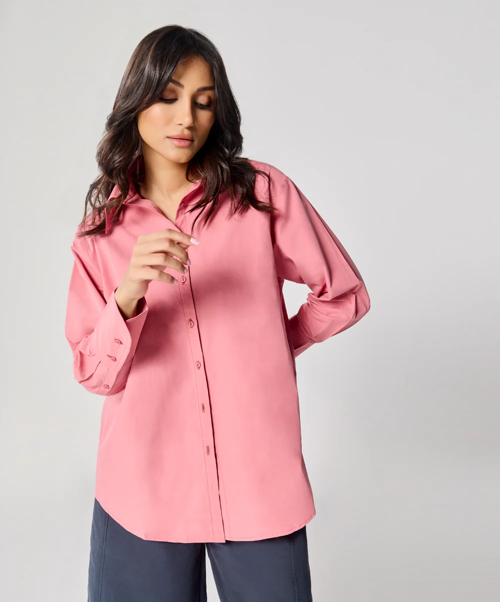 Cotton Oversized Shirt- Pink - Image 2