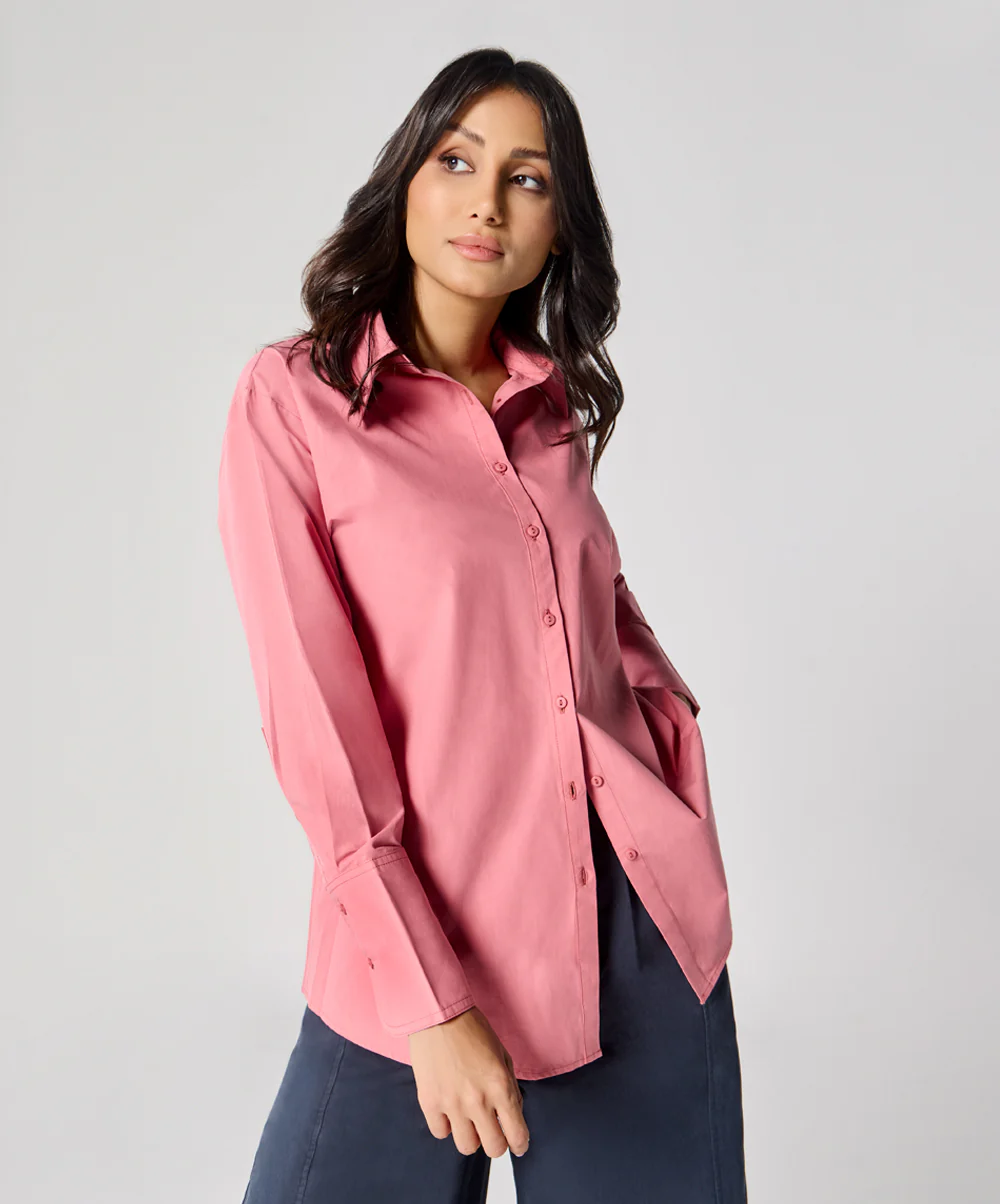 Cotton Oversized Shirt- Pink - Image 4