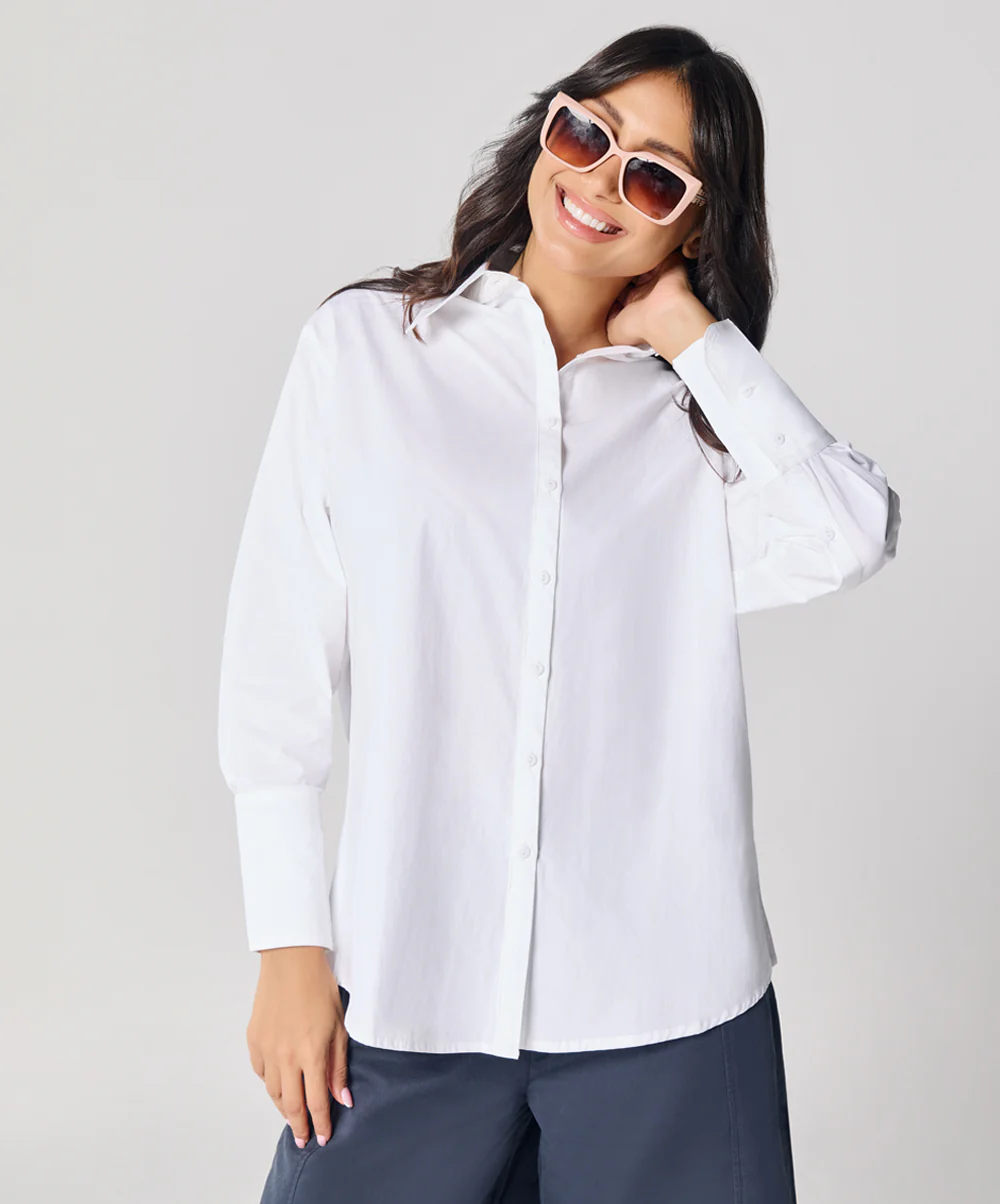 Cotton Oversized Shirt- White - Image 5