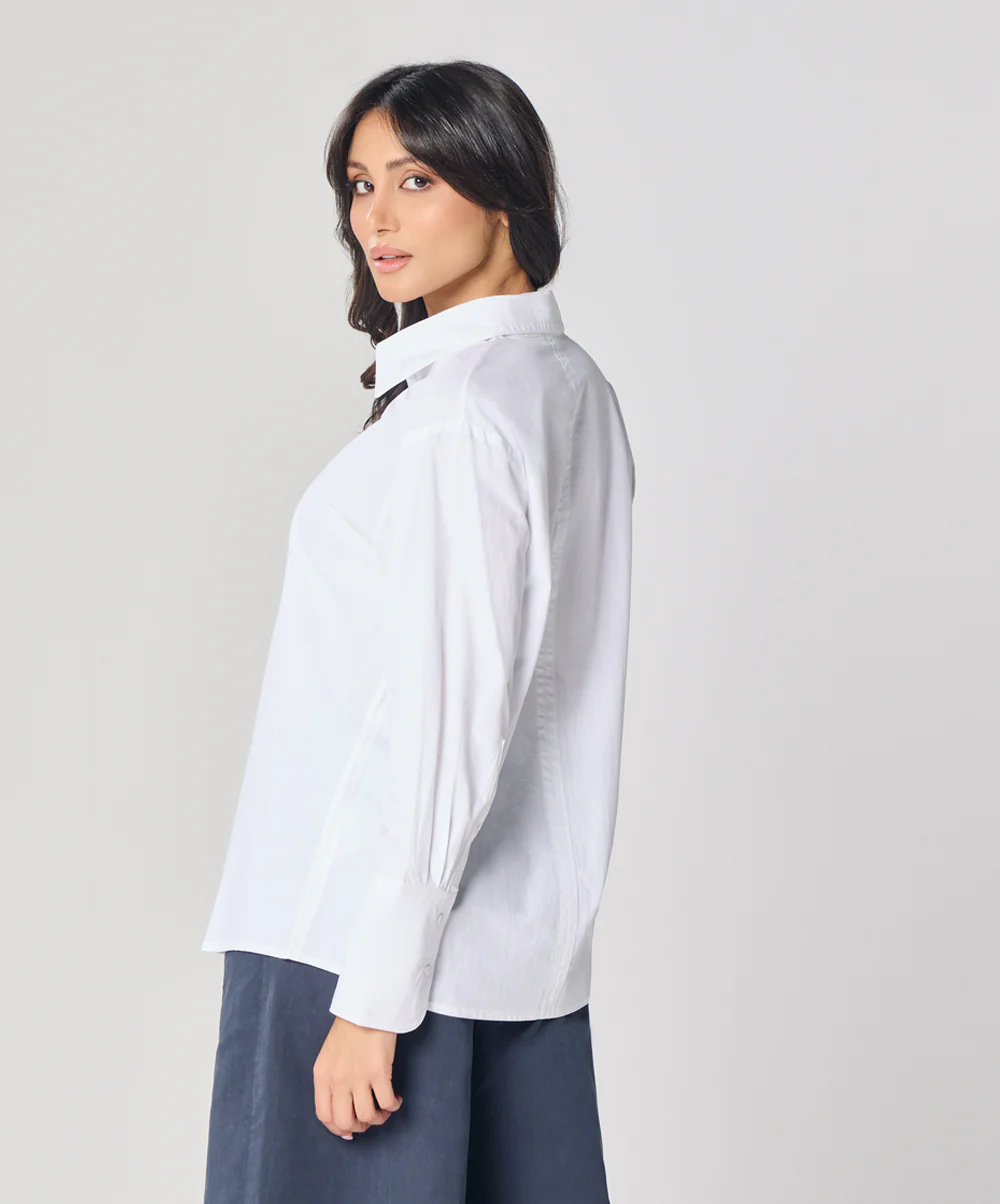 Cotton Oversized Shirt- White - Image 8
