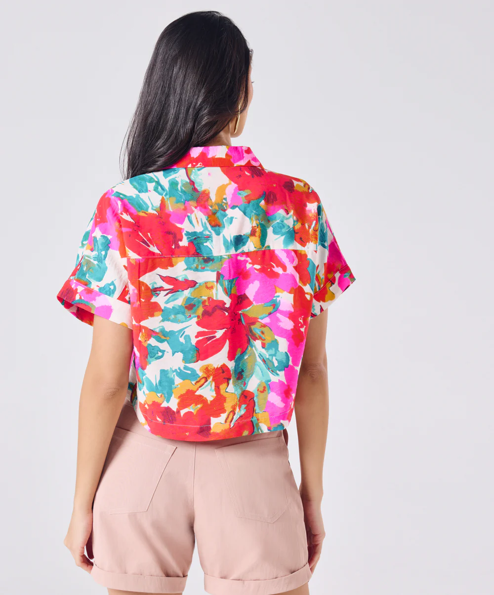 Crop Printed Shirt With A Classic Collar - Image 5