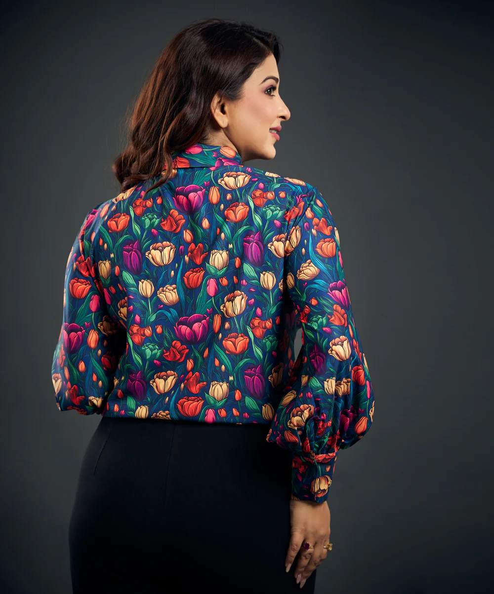 Cuff Detailed Long Sleeve Printed Shirt - Image 5