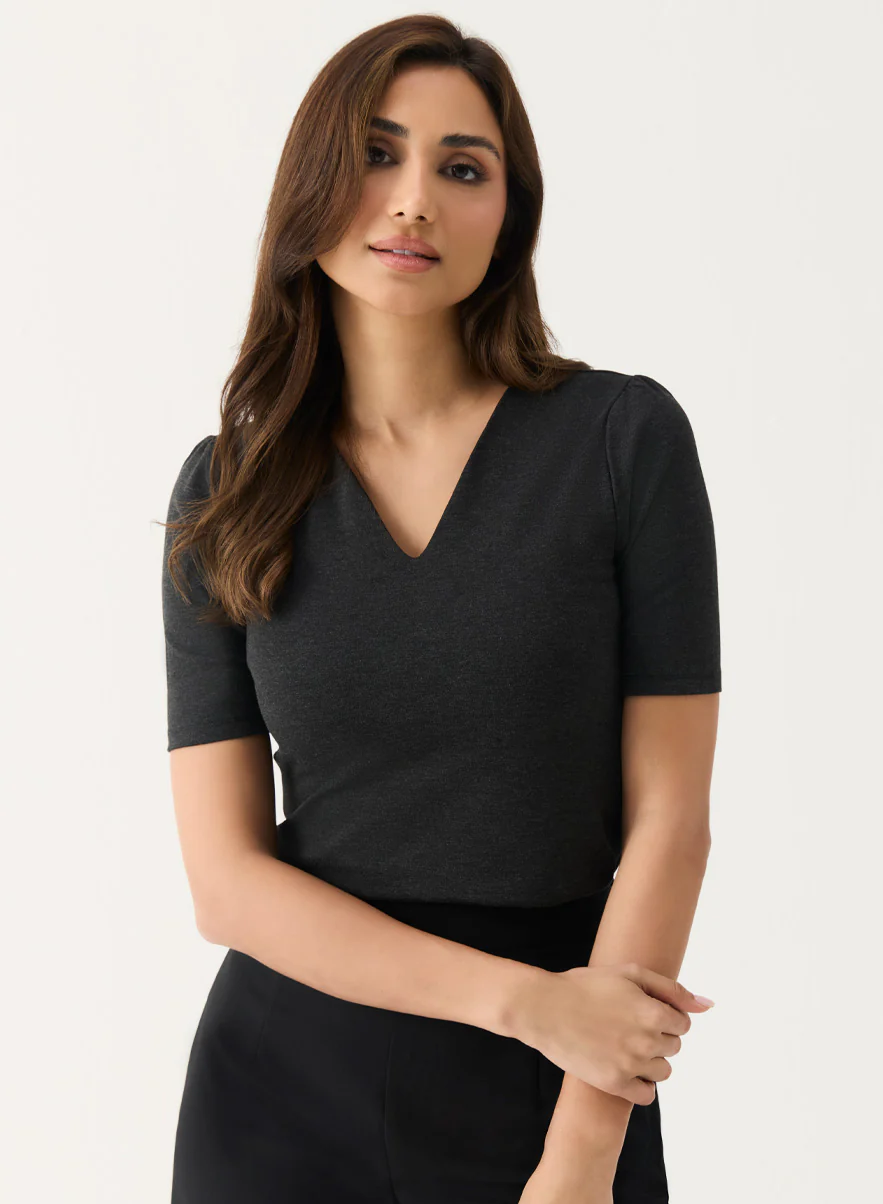 Curve Vneck Marl Grey Top