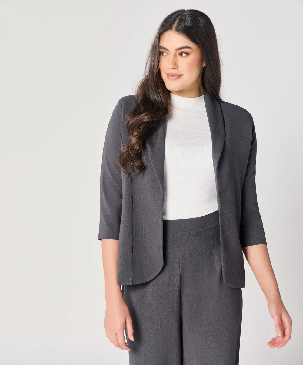 Curved Label Collared Classic Jacket- Grey - Image 5