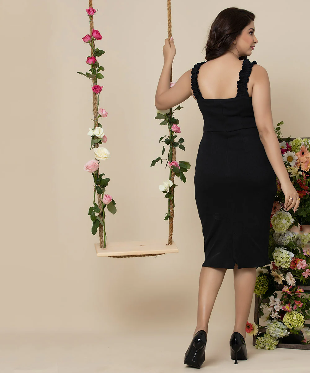 Cute Rib Bodycon Sweetheart Black Dress - Image 2