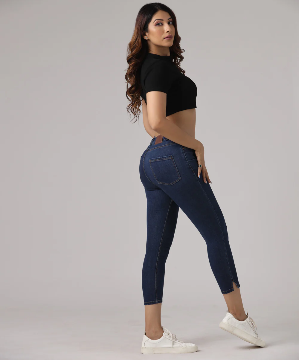 Dark Blue Calf Length Slit Jean - Image 2
