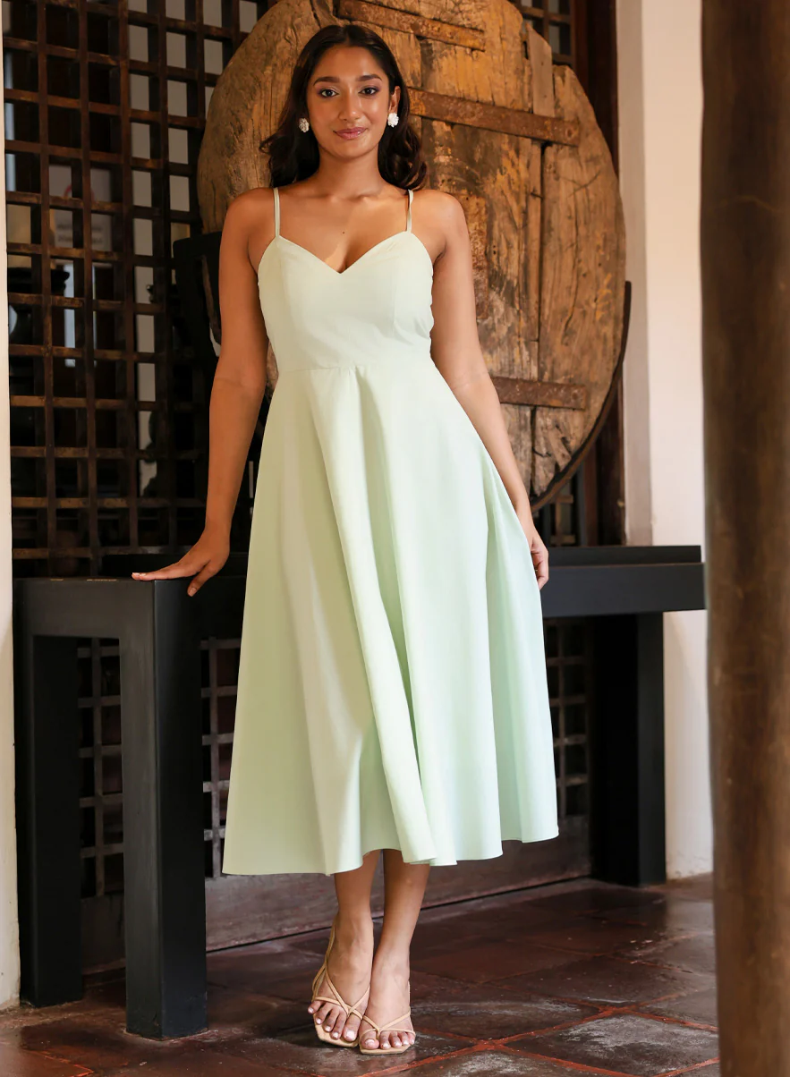 Deep V Neck Cotton Midi Dress Mint - Image 10