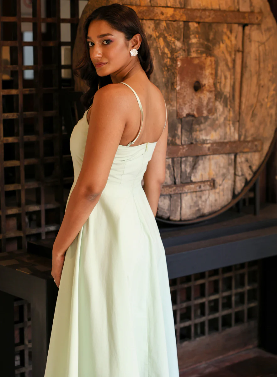 Deep V Neck Cotton Midi Dress Mint - Image 11