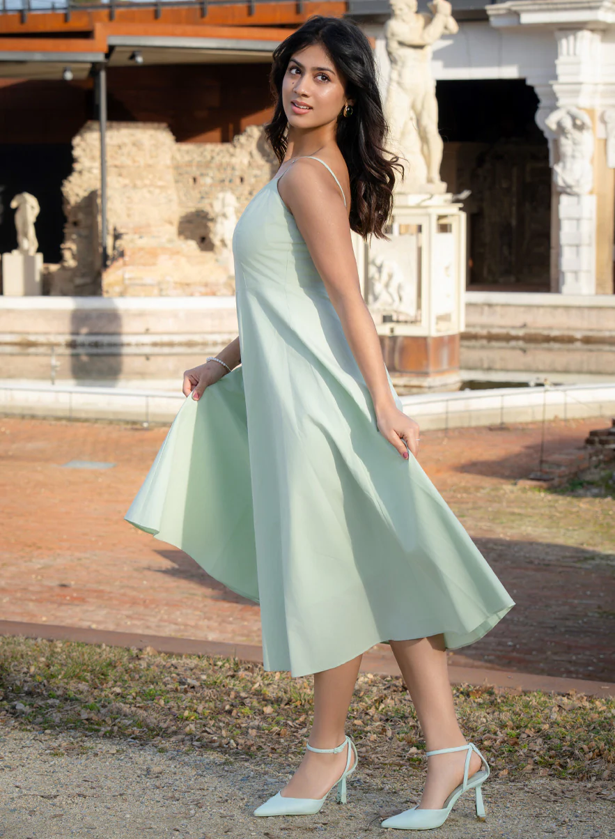 Deep V Neck Cotton Midi Dress Mint - Image 4
