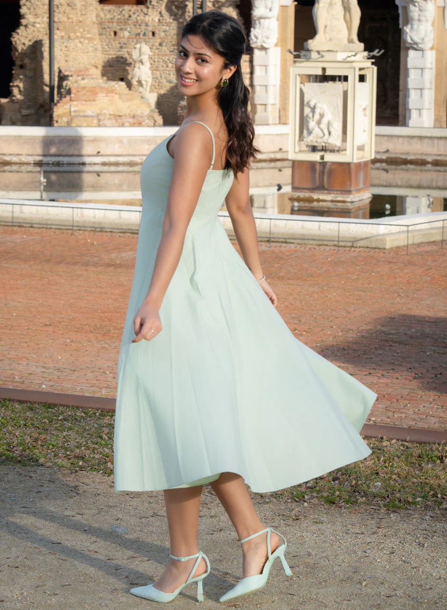 Deep V Neck Cotton Midi Dress Mint - Image 6