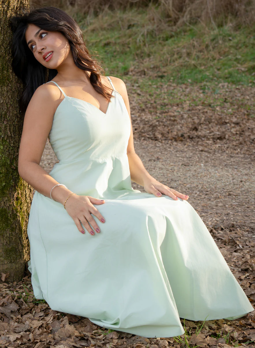 Deep V Neck Cotton Midi Dress Mint - Image 8