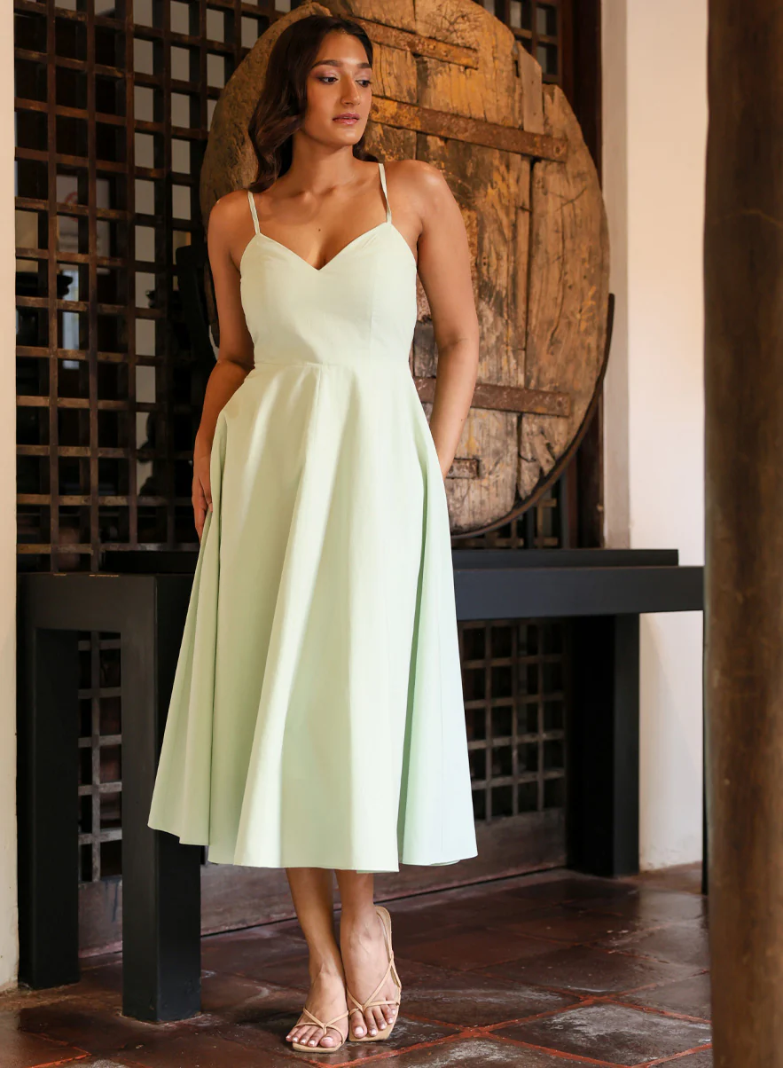 Deep V Neck Cotton Midi Dress Mint - Image 9