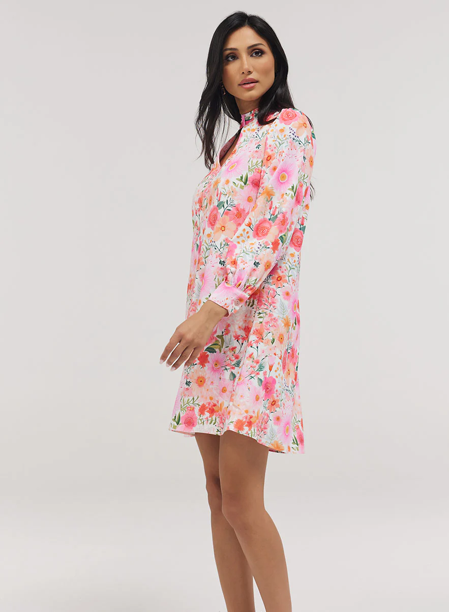 Deep V Neck Neck Band Loose Fitted Printed Dress - Image 2
