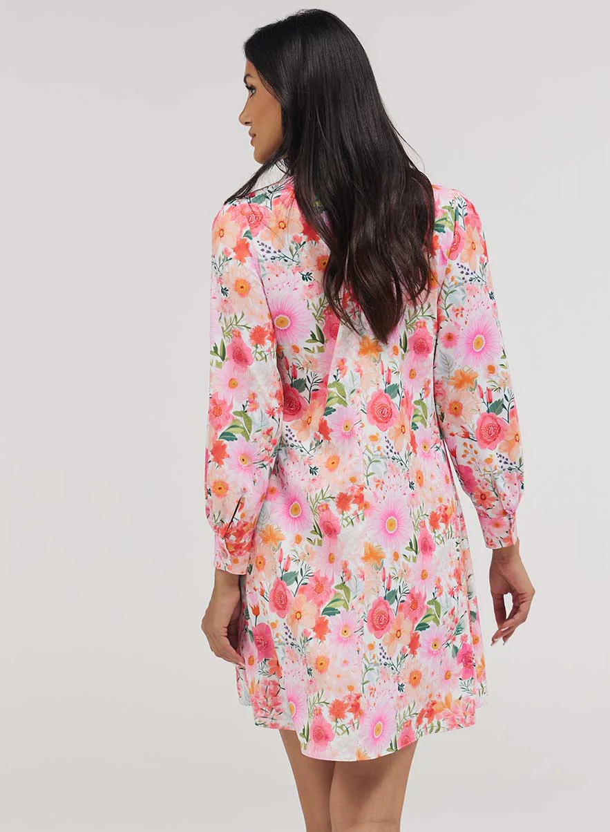 Deep V Neck Neck Band Loose Fitted Printed Dress - Image 3