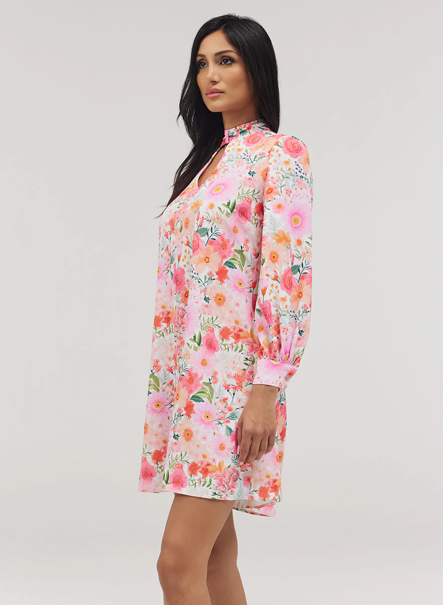 Deep V Neck Neck Band Loose Fitted Printed Dress - Image 4