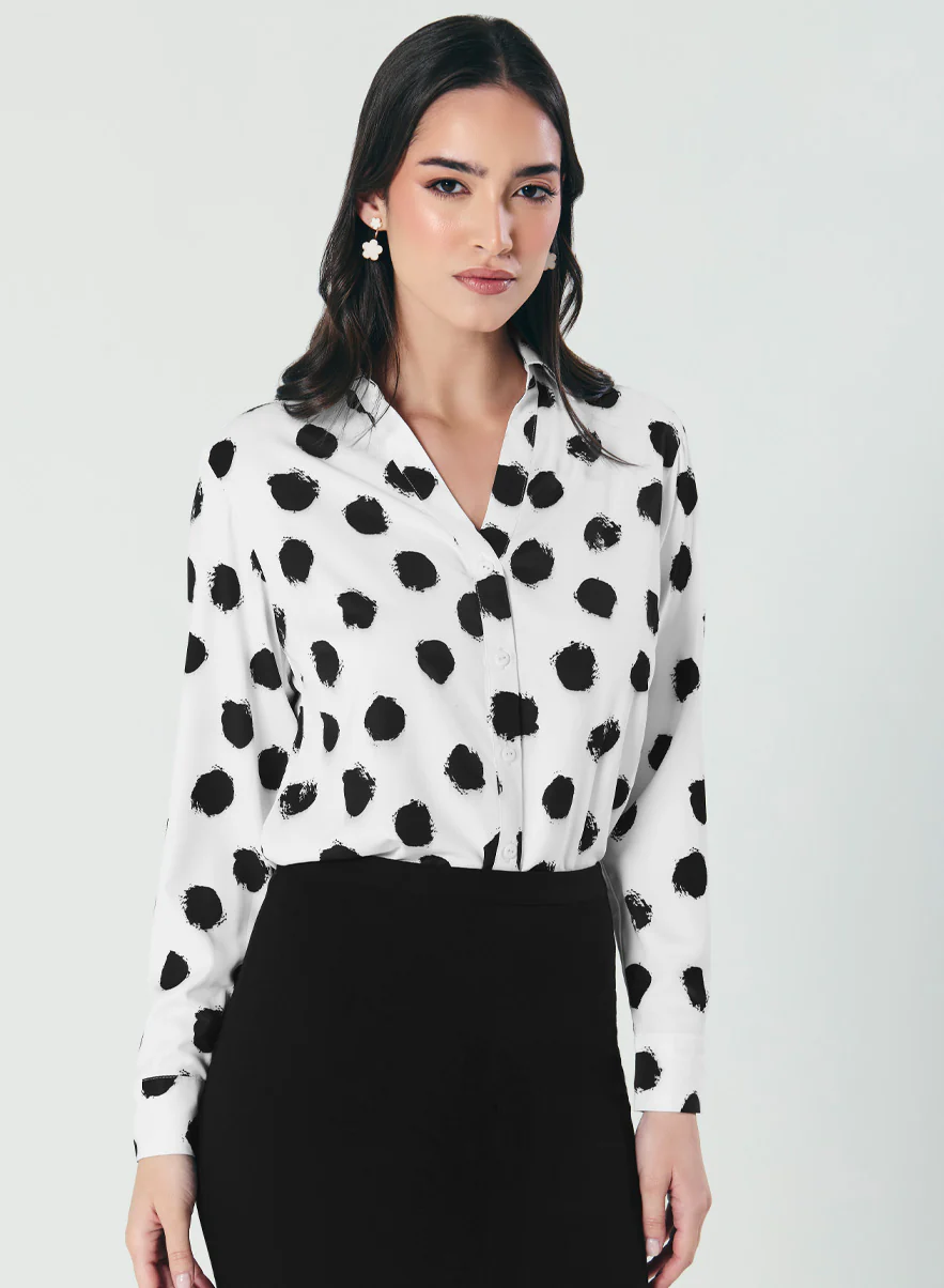 Deep V Neck Printed Chiffon Top