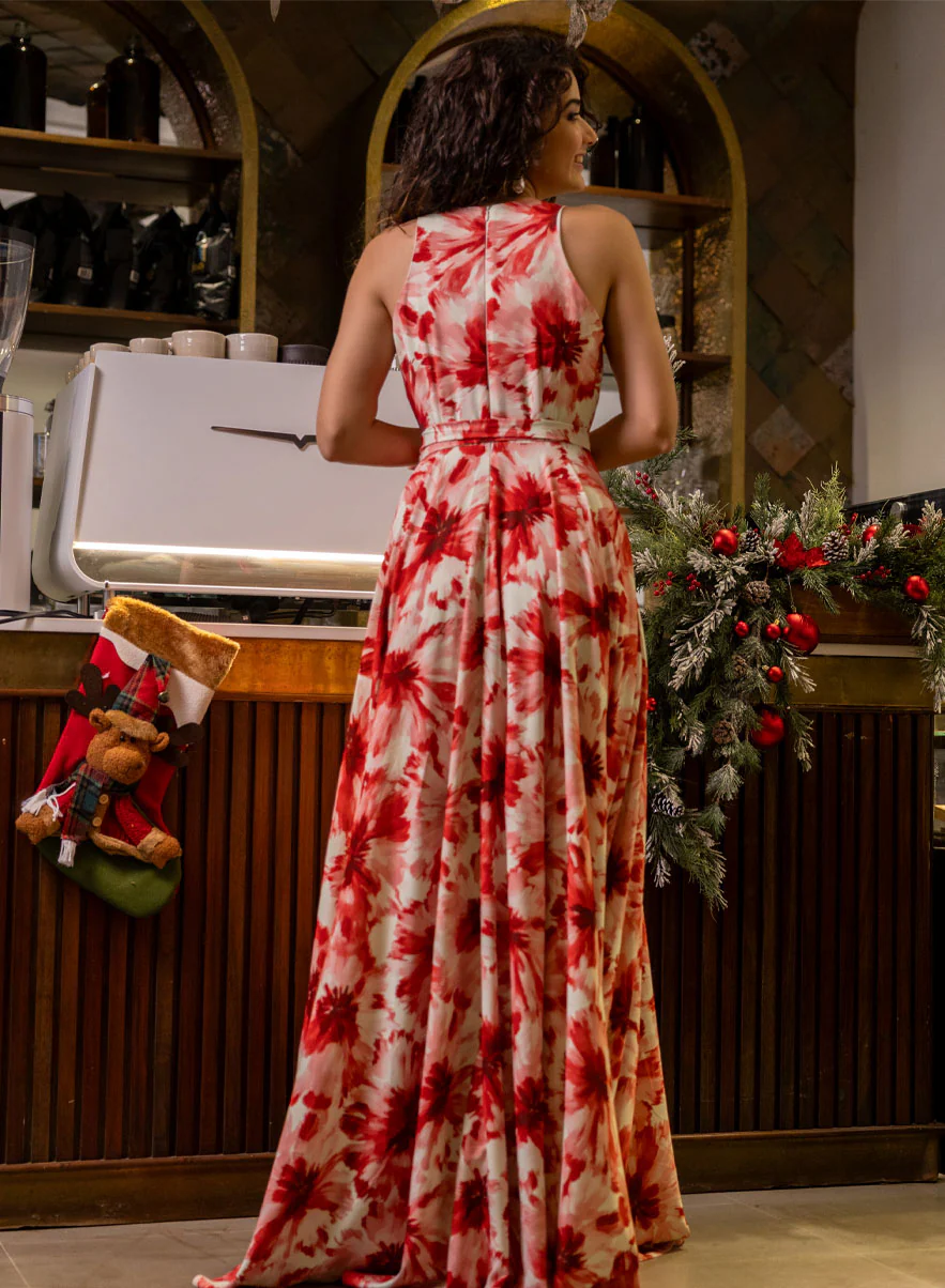 Deep Vneck Halter Printed Maxi Dress - Image 4