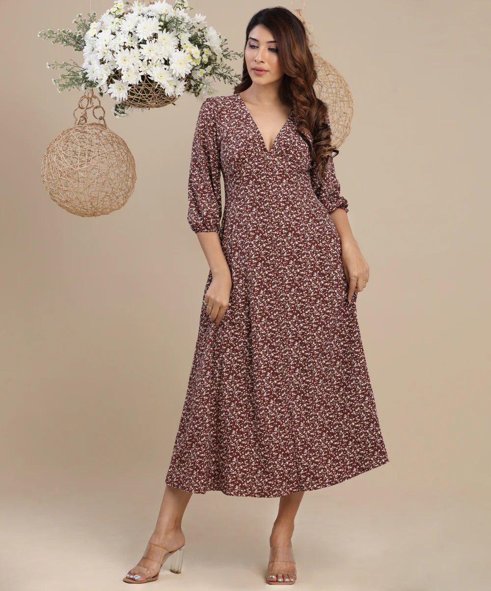 Deep Vneck Long Sleeve Midi Dress - Image 2