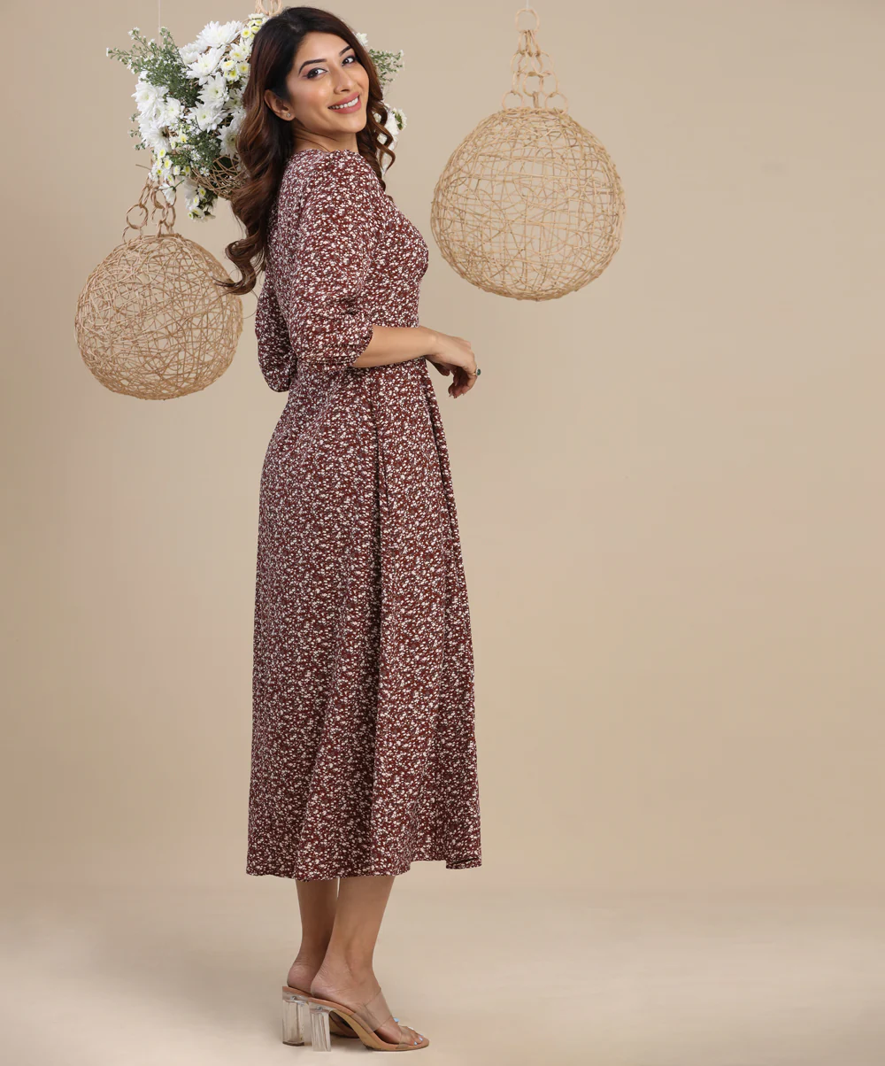 Deep Vneck Long Sleeve Midi Dress - Image 3