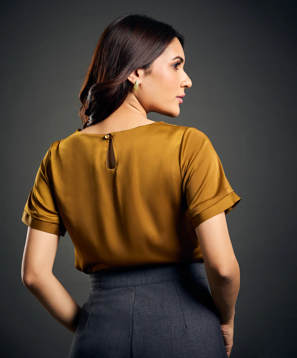 Drop Shoulder Boat Neck Brown Top - Image 4