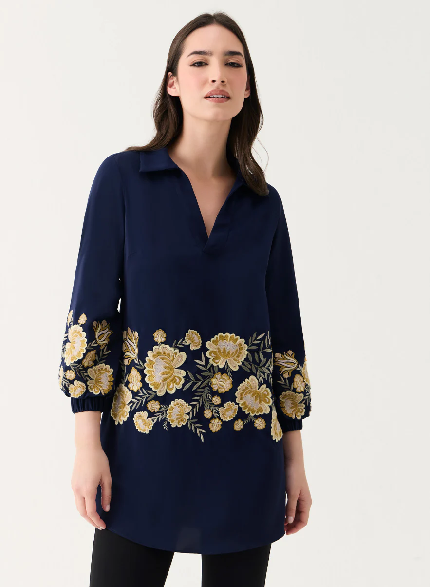 Embroidered Chiffon Collared Sleeve Torso Top