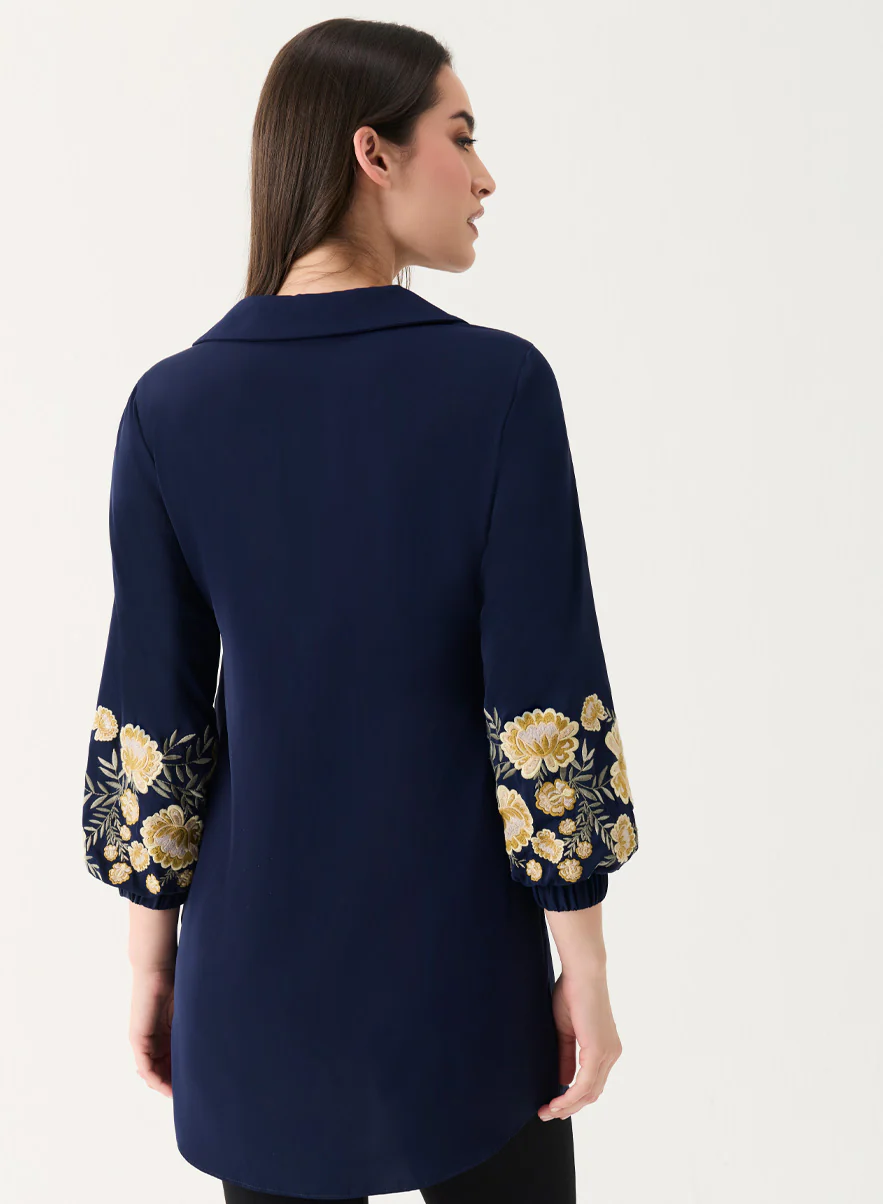 Embroidered Chiffon Collared Sleeve Torso Top - Image 3