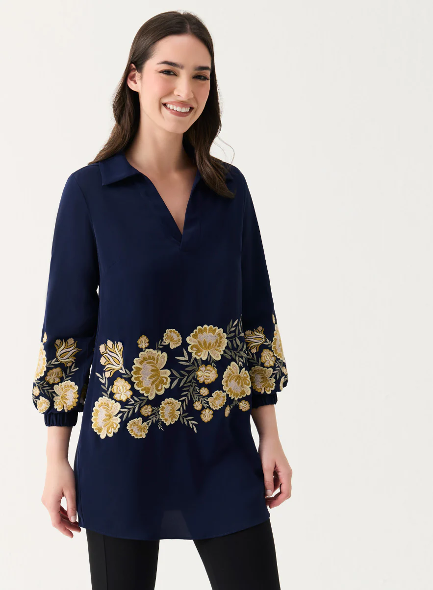 Embroidered Chiffon Collared Sleeve Torso Top - Image 4