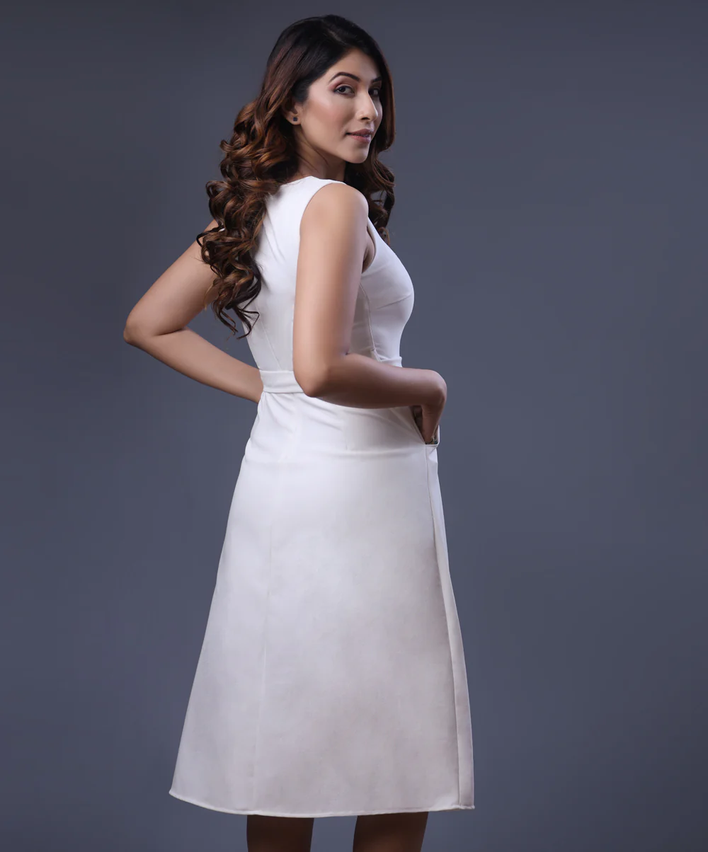 Embroidered Front Slit Shift White Dress - Image 2