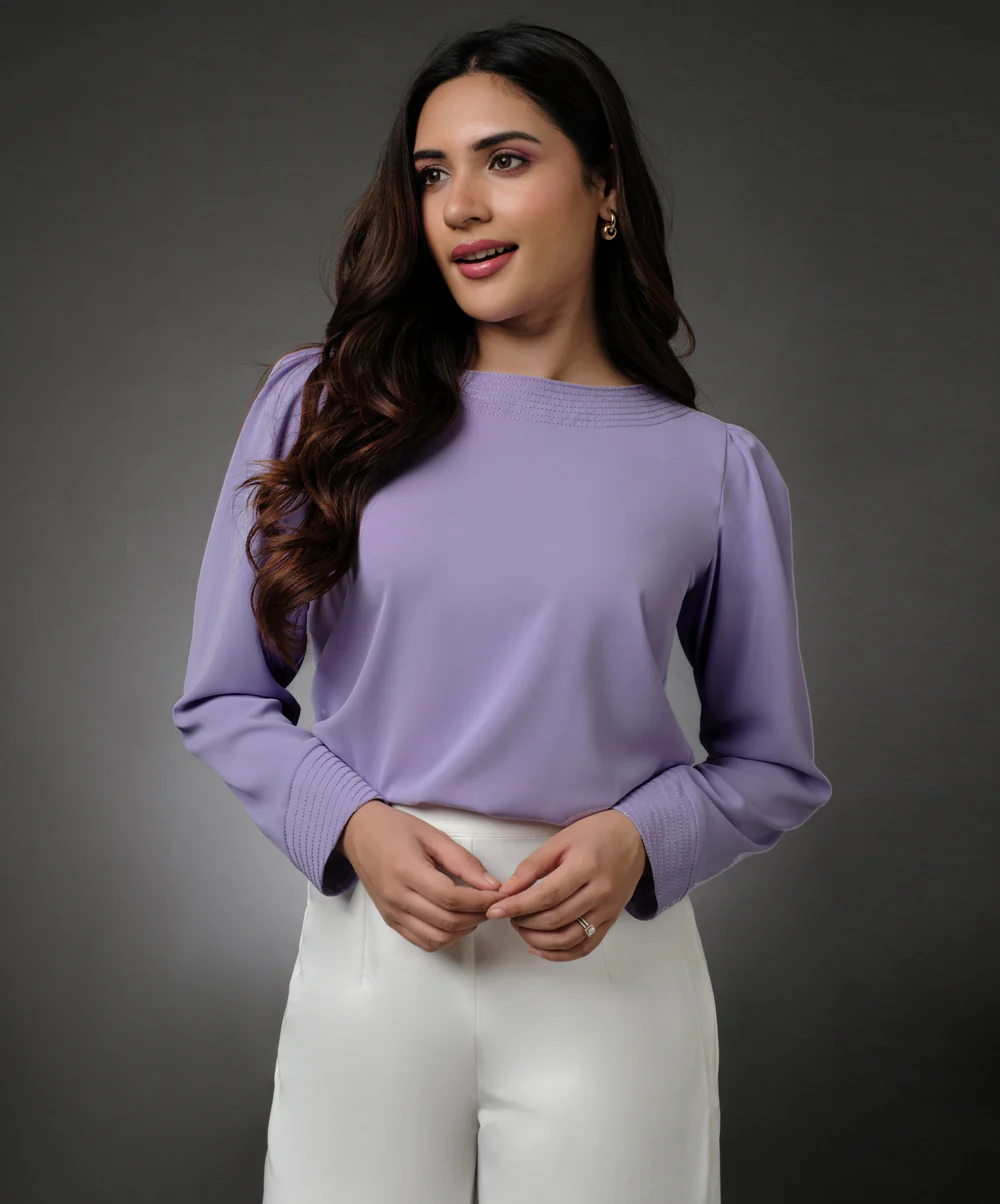 Embroidered Long Sleeve Lavender Top - Image 2