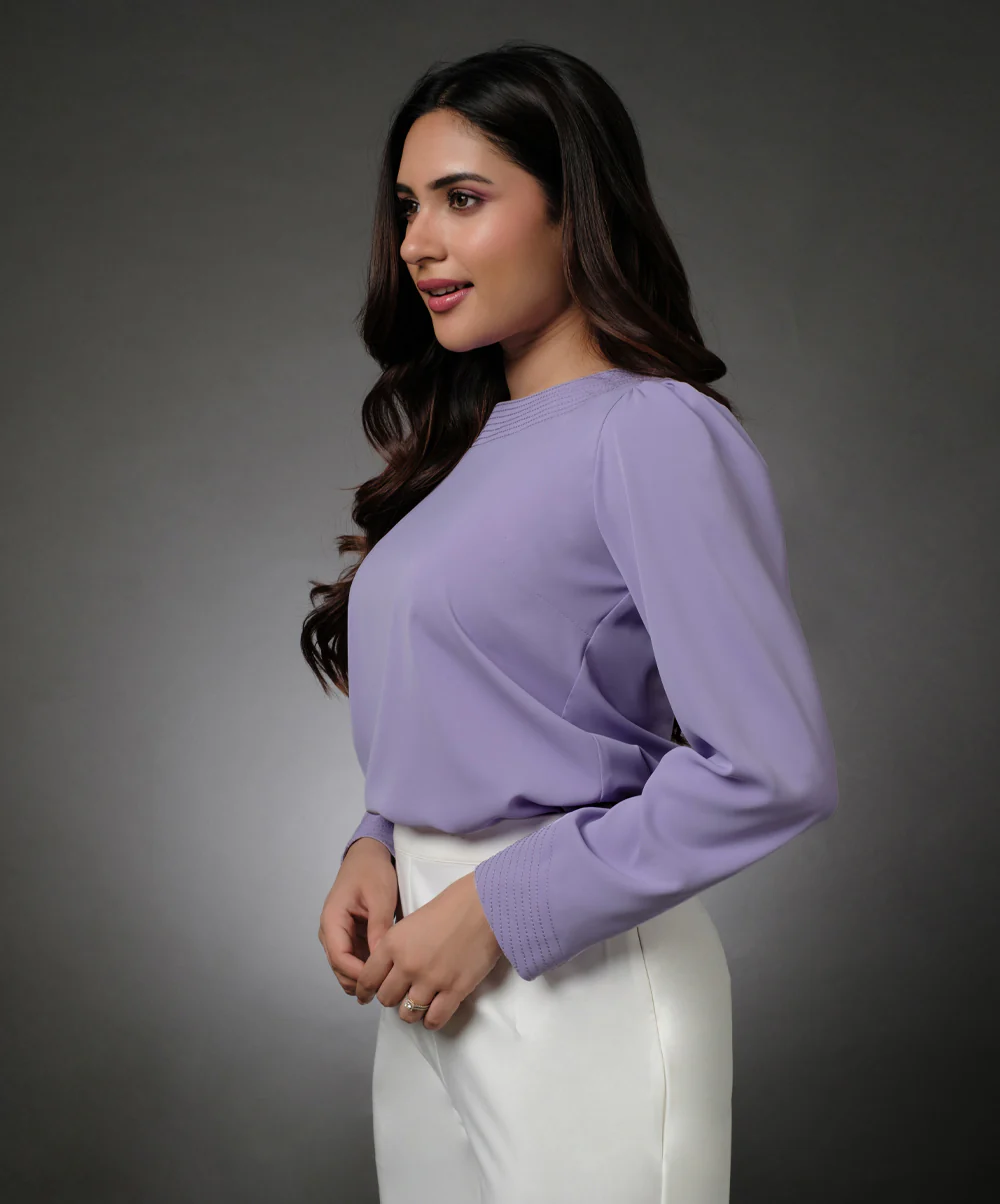 Embroidered Long Sleeve Lavender Top - Image 4