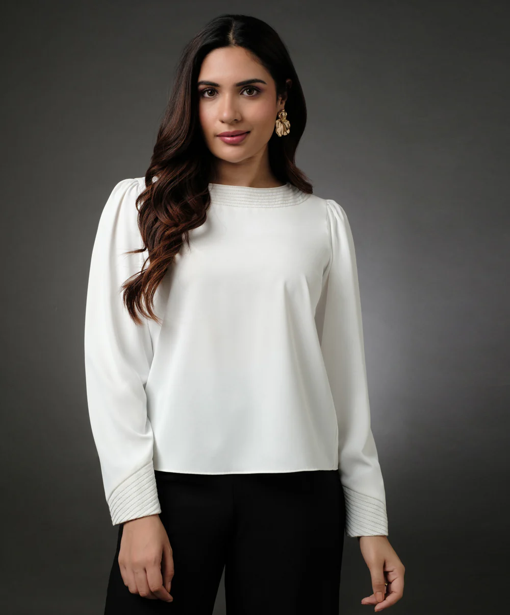 Embroidered Long Sleeve White Top - Image 4