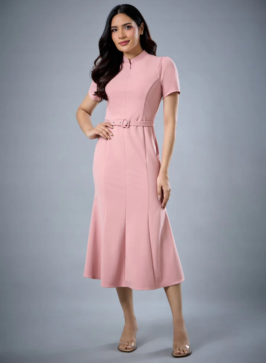 Fish Tail Short Sleeve Collar Dress - Image 3