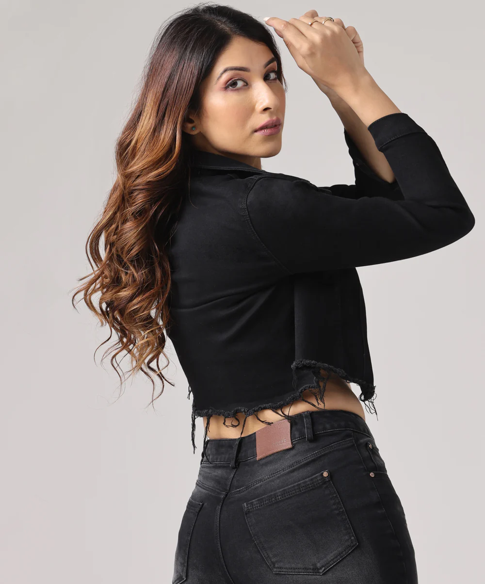 Flap Pocket Raw Hem Denim Jacket - Image 4