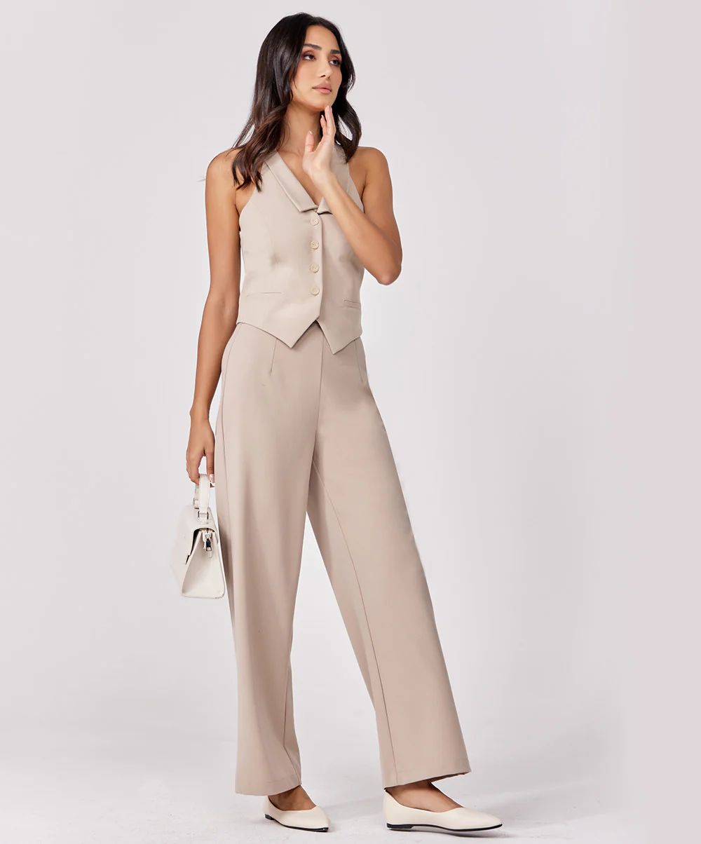 Flared Leg Formal Beige Pant - Image 2