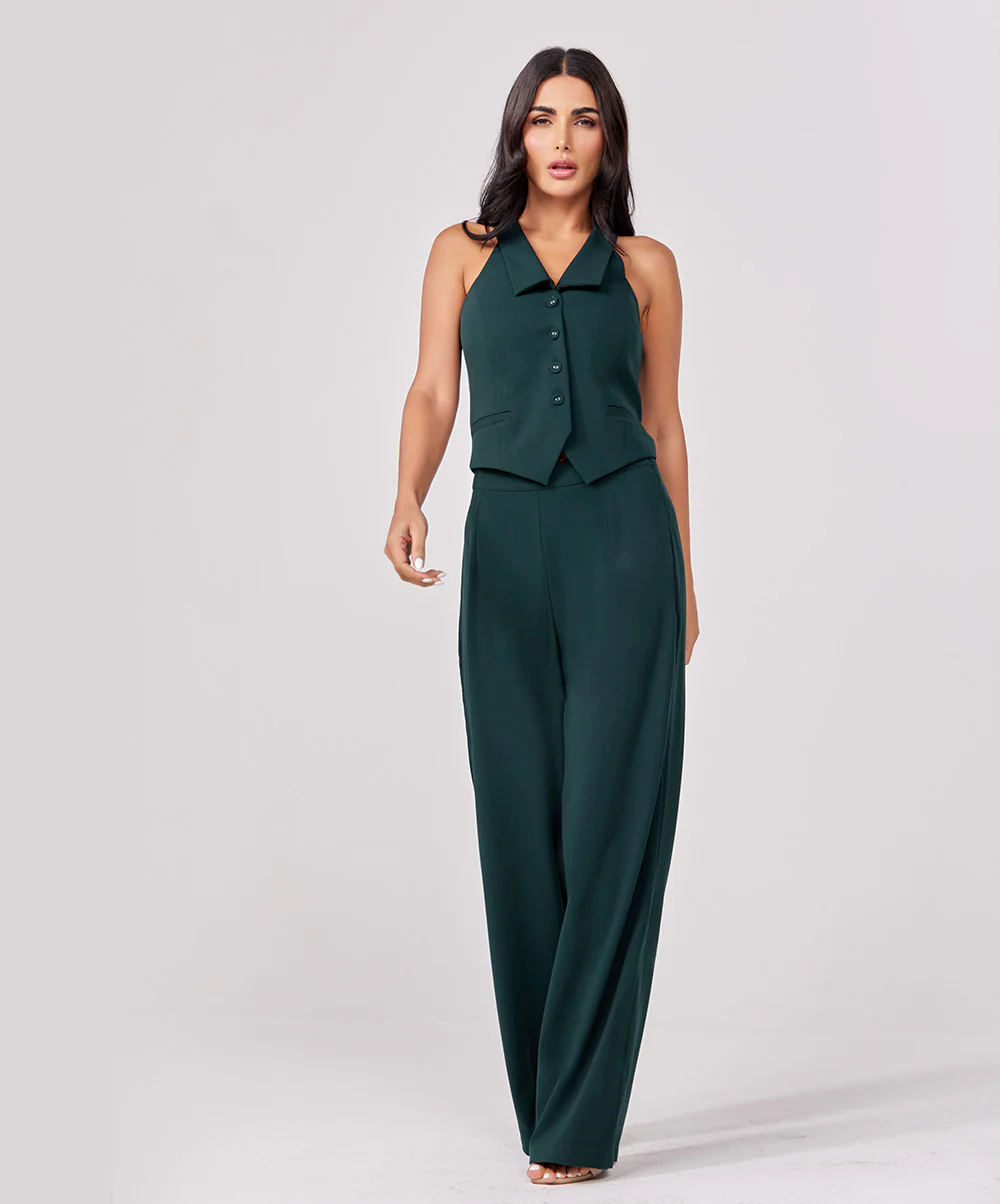 Flared Leg Formal Dark Green Pant