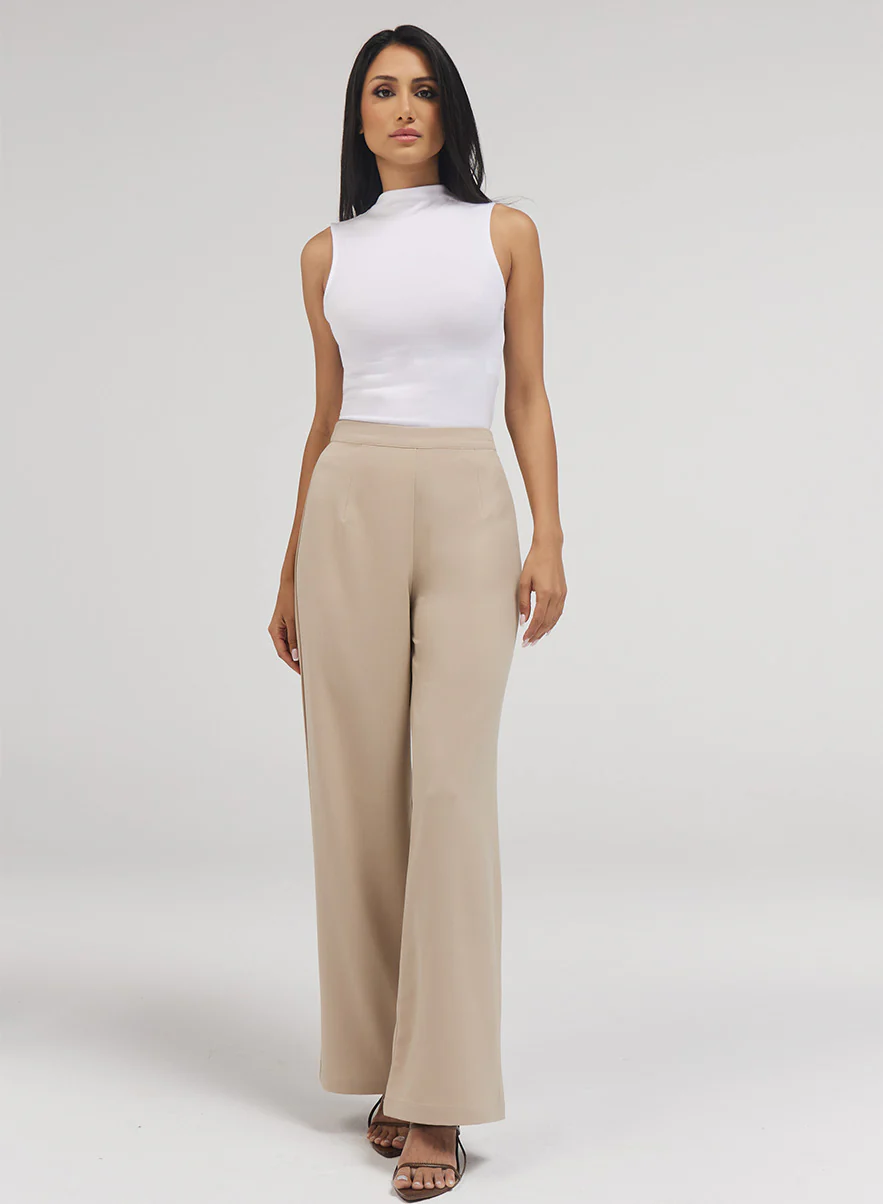 Flared Leg Formal Pant - Beige - Image 3