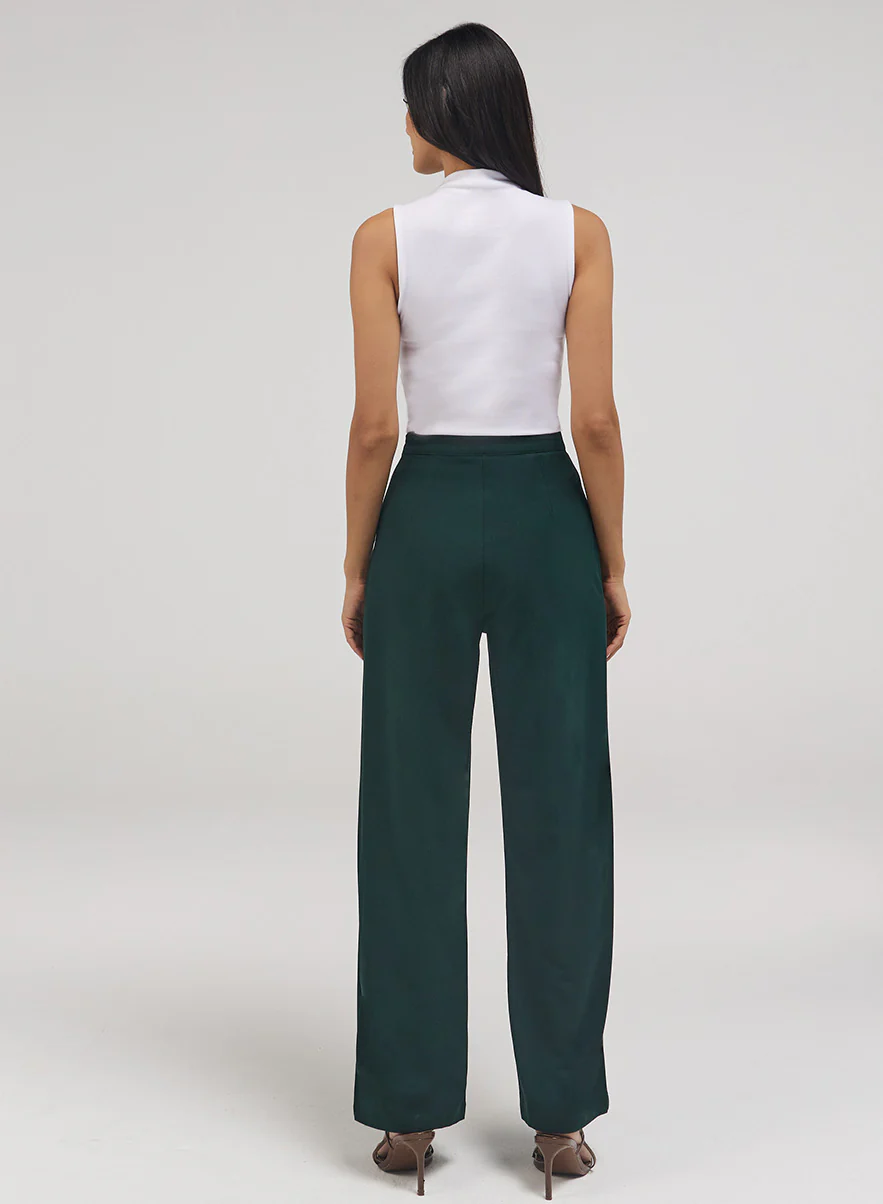 Flared Leg Formal Pant - Dark Green - Image 3