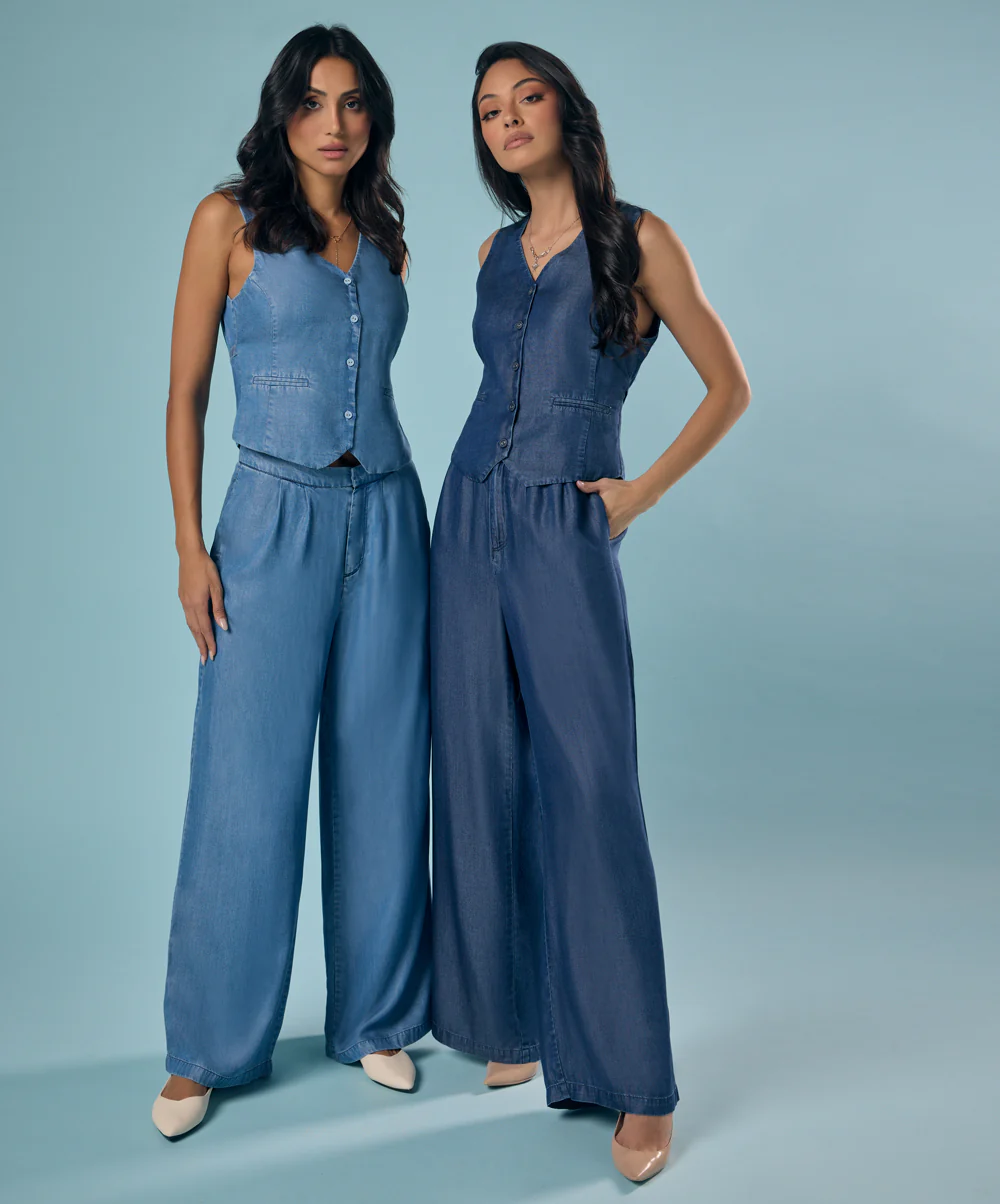 Flared Leg Washed Tencel Dark Blue Pant - Image 9