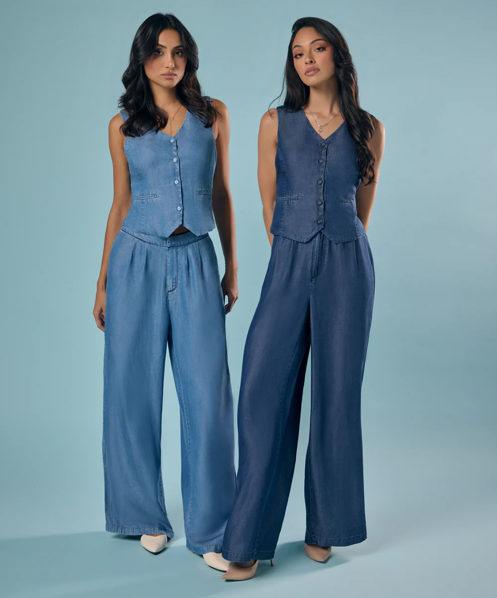 Flared Leg Washed Tencel Dark Blue Pant - Image 8