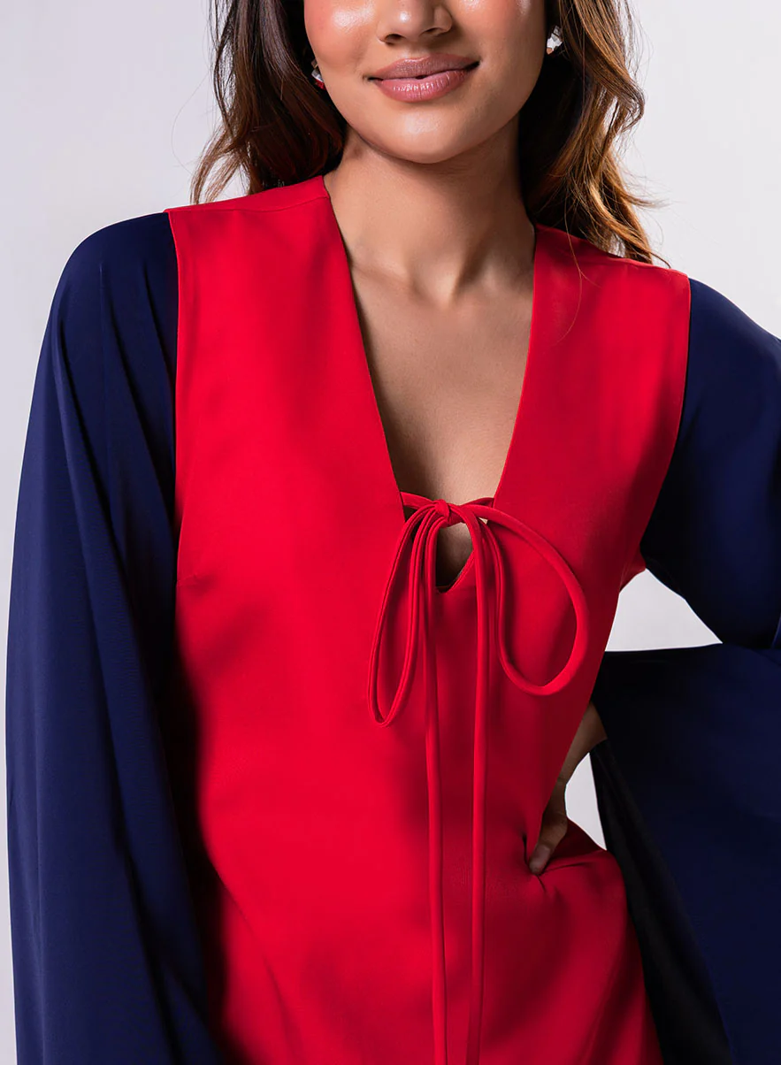 Flared Sleeve Mini Red Dress - Image 4