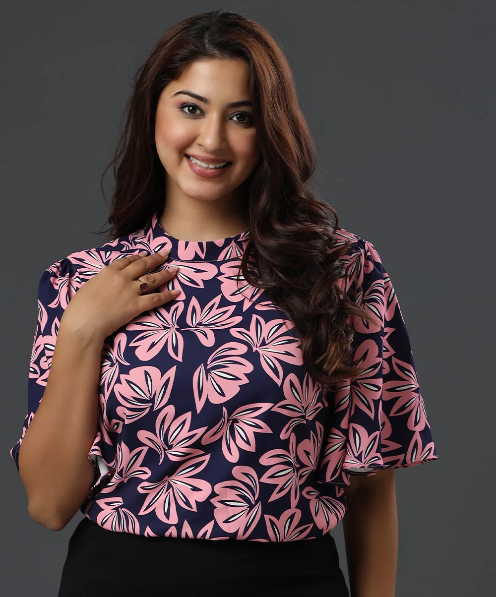 Flared Sleeve Printed Basic Top