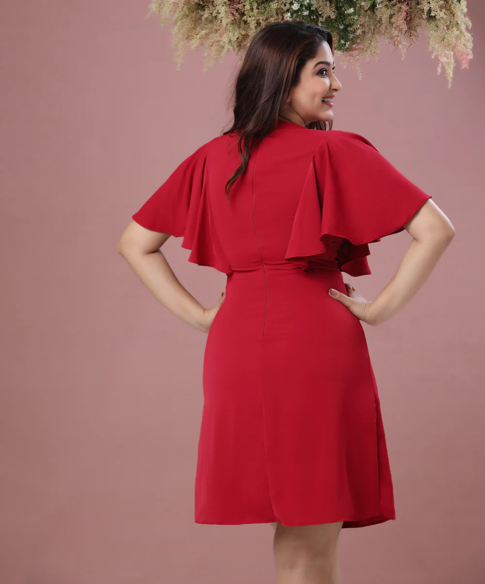 Flared Sleeve Shift Maroon Chiffon Dress - Image 2