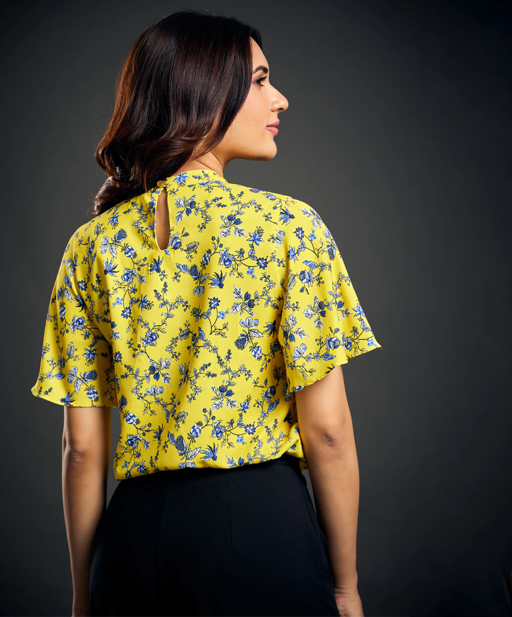 Flared Sleeve Yellow And Blue Top - Image 5