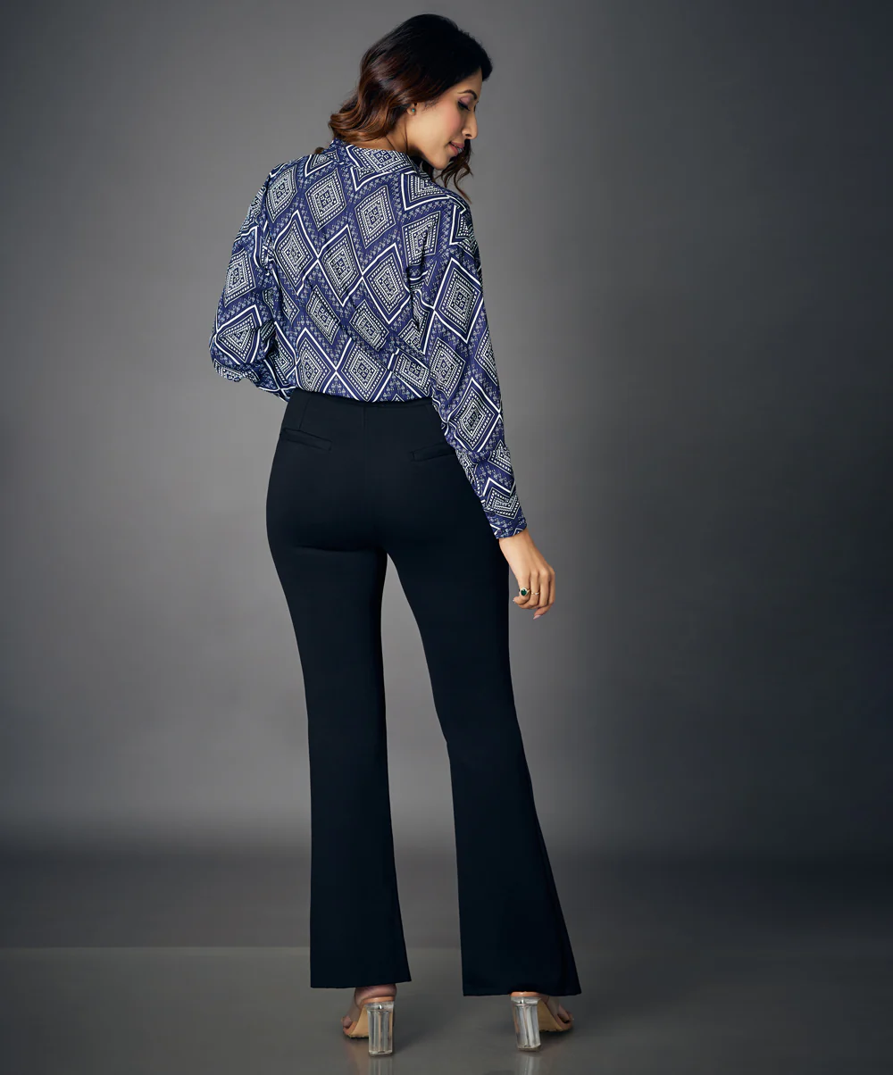Flared Work Ponte Blue Pants - Image 3