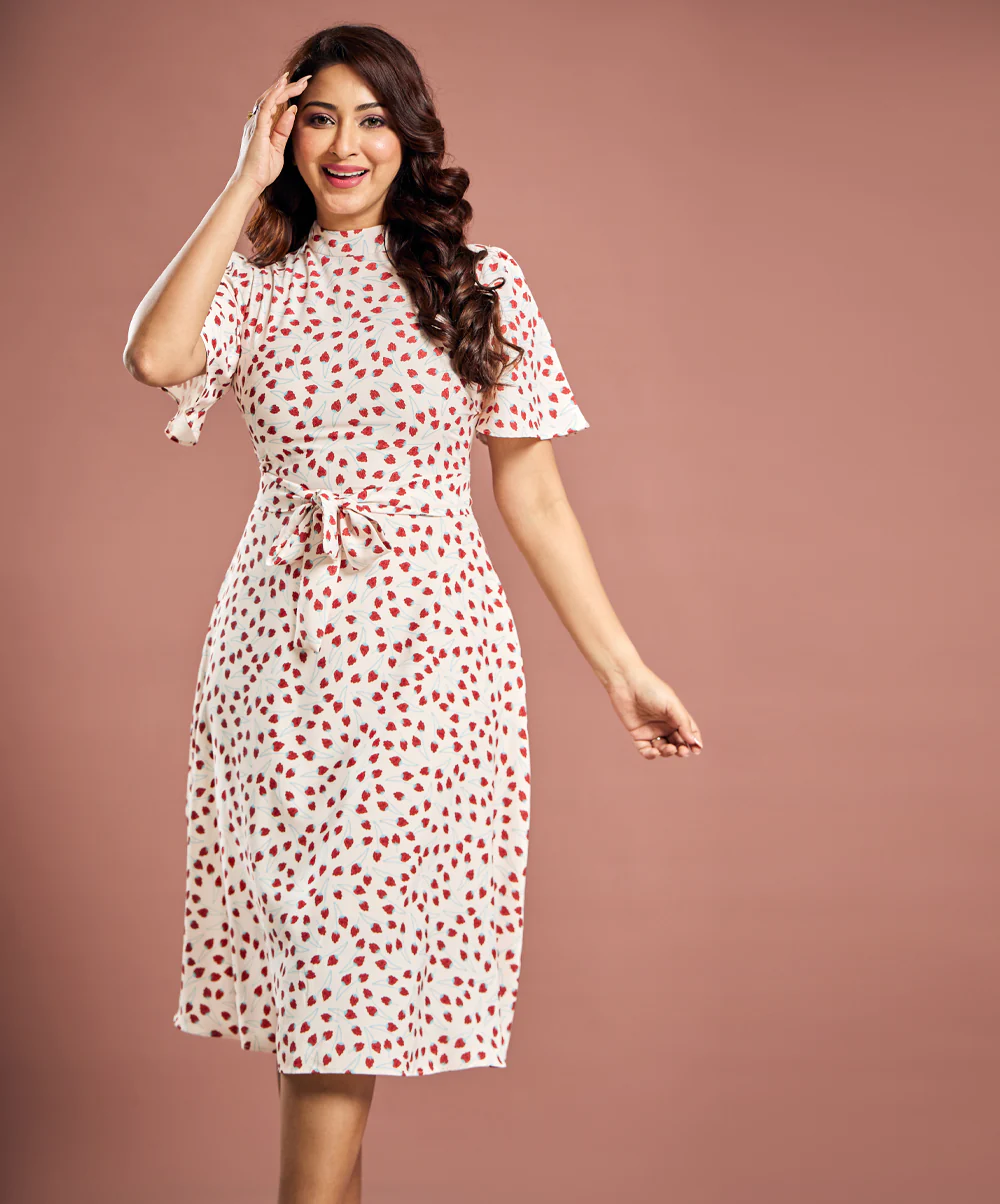 Floral Flutter Sleeve Flared Dress - Image 3