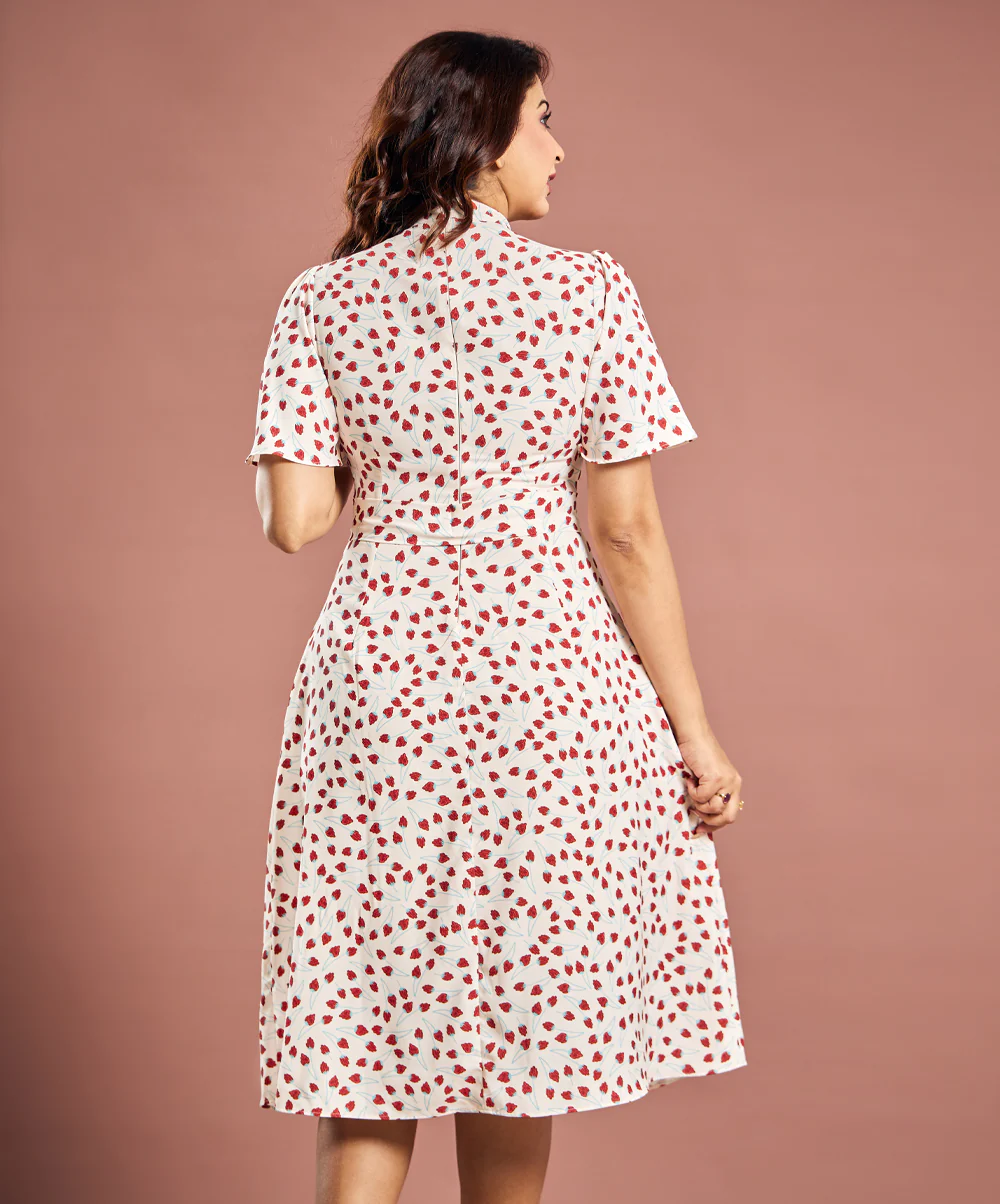 Floral Flutter Sleeve Flared Dress - Image 4
